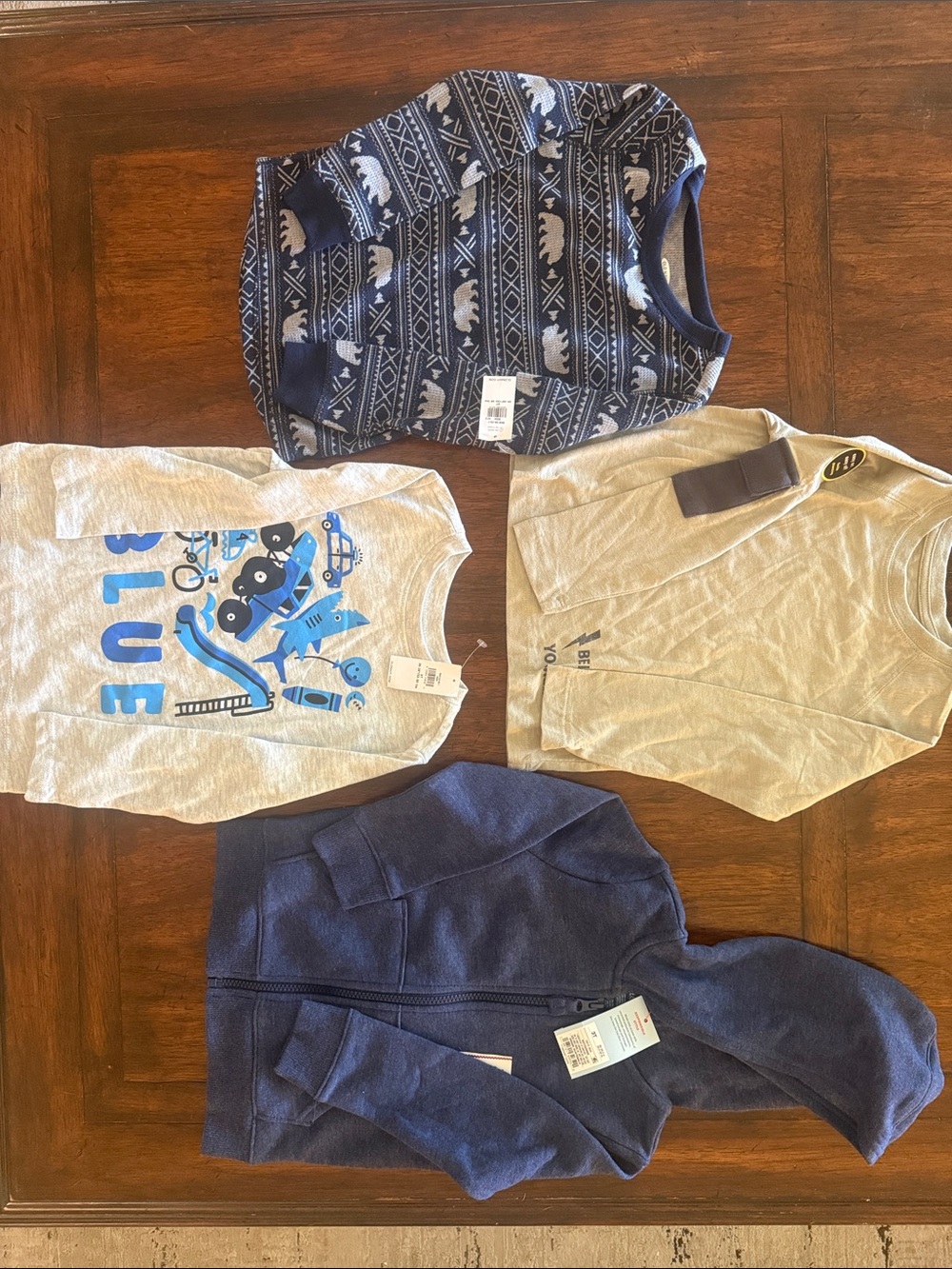 Boys Long Sleeve Tops and Zip Up Sweater- Size 3T